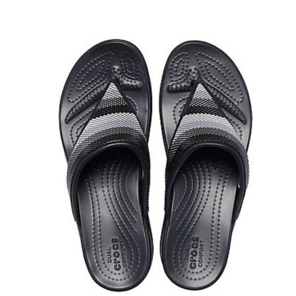 NEW Crocs Monterey Beaded Stripe Wedge Flip Sz 4 - Picture 1 of 5